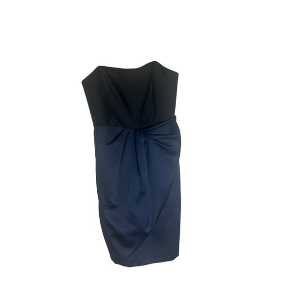 NWT Halston Women's Draped Cocktail Dress M Spaghetti Strap Two-Tone Black Navy - Picture 4 of 16